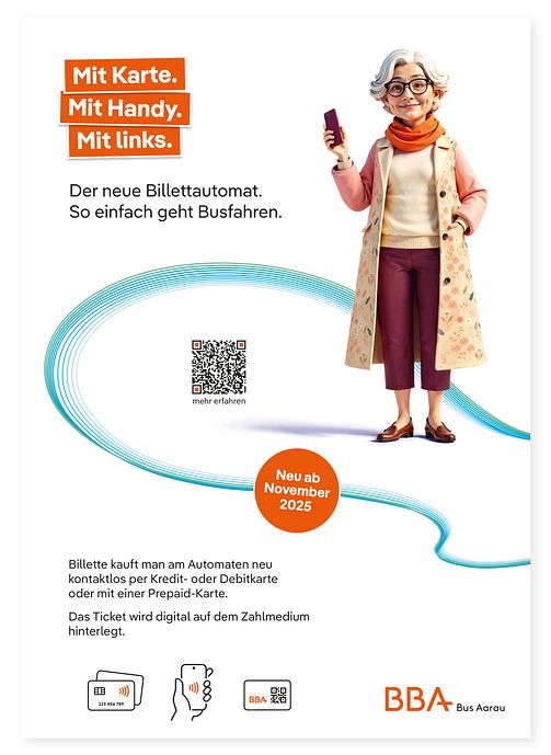 BBA Bus Aarau: Plakat der Informationskampagne zur Einführung der neuen Billettautomaten
