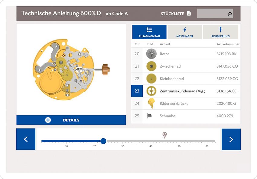 Ronda: Screenshot Web-App für Uhrenmacher