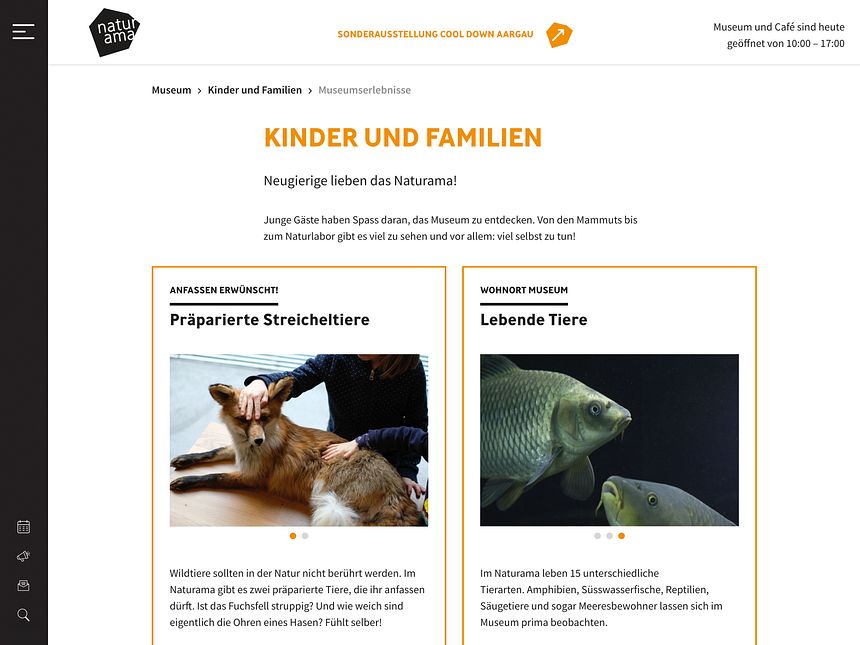 Naturama Aargau: Screenshot der Website