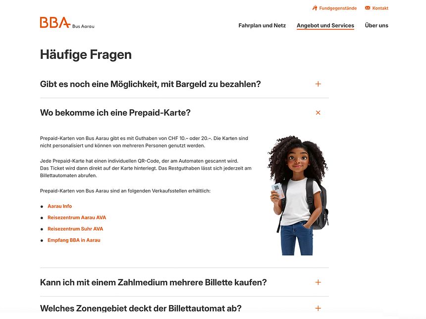 Screenshot der Website von Bus Aarau