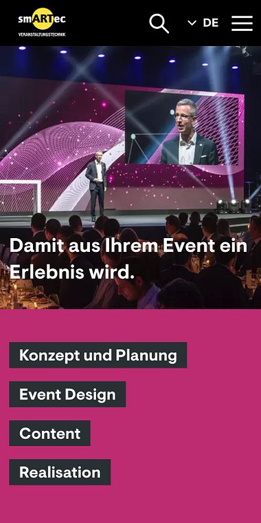 smARTec Veranstaltungstechnik: Screenshot der Website (Mobile)