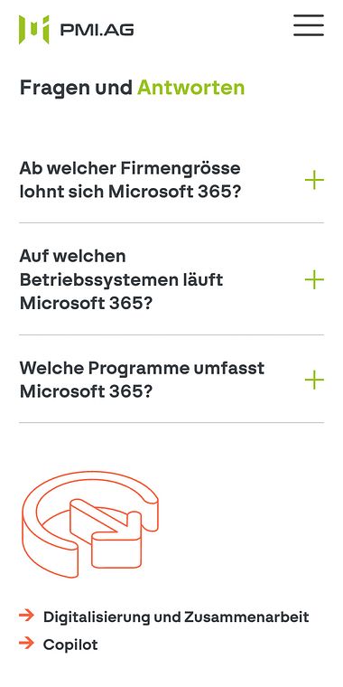 Screenshot der Website von PM Informatik, Mobile-Ansicht