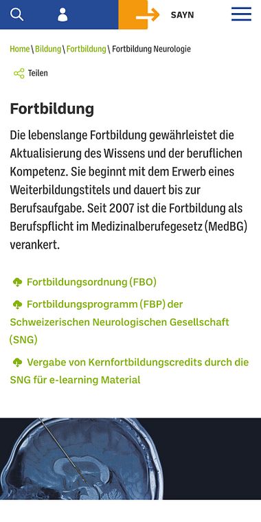 Swissneuro: Screenshot der Website