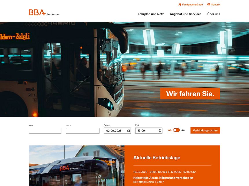 Screenshot der Website von Bus Aarau
